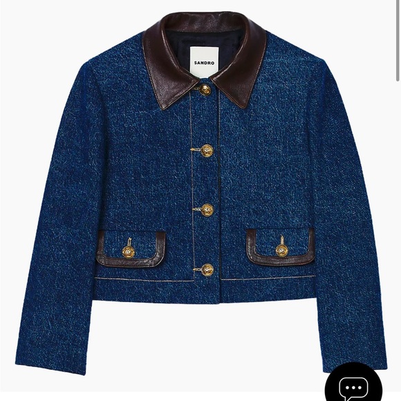 Sandro Denim and Brown Leather Women's Jacket - Picture 3 of 4